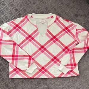 Pink and Red Plaid Women's Sweater